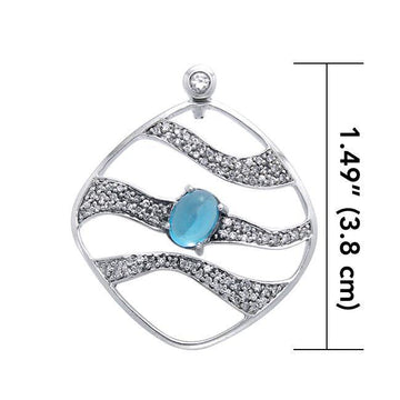 Contemporary Silver Pendant with Wave Motif Gemstone TPD3493 - Jewelry